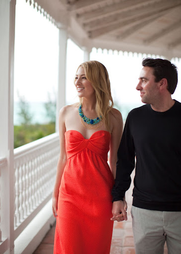 Vanessa wore a coral Oscar de la Renta dress to the welcome party. The bright hue fit the palette perfectly.