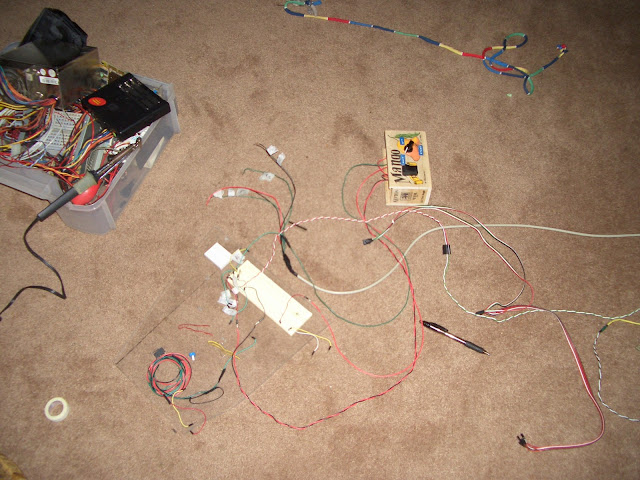 The mess that is the breadboard exo's breadboard wiring. This is right before transferring all of the connections to a proper circuit board and enclosure