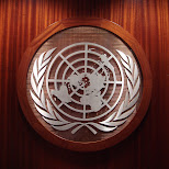 the UN symbol in New York City, New York, United States