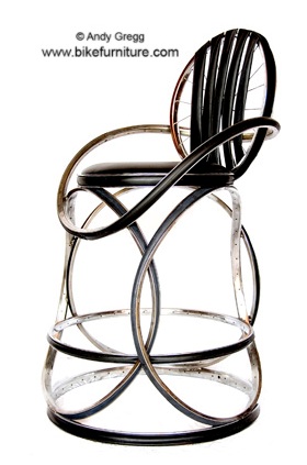 I love the undulating curves of this bar stool. (Bike Stool, bikefurniture.com)