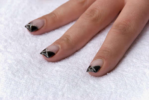 V Shaped Black And Silver Nail Designs French Tip