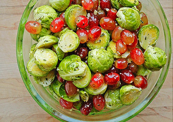 Brussels Sprouts & Grapes, with Garlic, Thyme, Olive Oil, Salt & Pepper