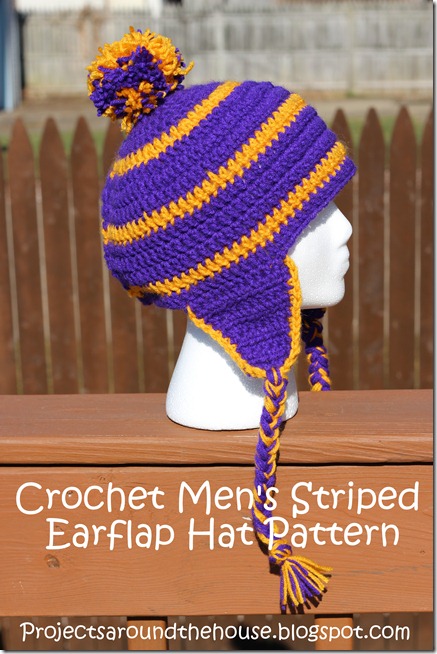 Crochet Men's Striped Earflap Hat Pattern