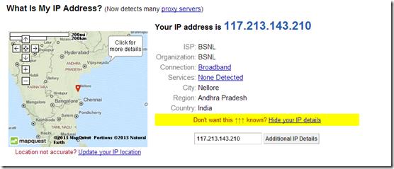 IP address shown in Google Chrome