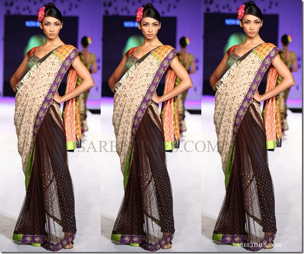 nida mahmood_brown_cream_saree