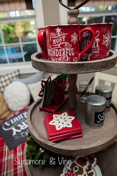 Most Wonderful Mugs for a fun cocoa hot chocolate bar. A truly stunning Christmas Home Tour as part of the Christmas in the Country Blog Tour. This Plaid Inspired Country Christmas will knock your socks off. Features tours of the Living room, Dining Room and a Cocoa hot chocolate bar in the Breakfast room. There is so much inspiration for Christmas decorations in this one post. Be prepared to feel like you are cuddled up by the fire in a warm Northwoods comfy cottage! #country #Christmas #Plaid #Holiday decorating #Holiday ideas #Holidays #Christmas decor #Holiday decor Most Wonderful Mugs for a fun cocoa hot chocolate bar. A truly stunning Christmas Home Tour as part of the Christmas in the Country Blog Tour. This Plaid Inspired Country Christmas will knock your socks off. Features tours of the Living room, Dining Room and a Cocoa hot chocolate bar in the Breakfast room. There is so much inspiration for Christmas decorations in this one post. Be prepared to feel like you are cuddled up by the fire in a warm Northwoods comfy cottage! #country #Christmas #Plaid #Holiday decorating #Holiday ideas #Holidays #Christmas decor #Holiday decor