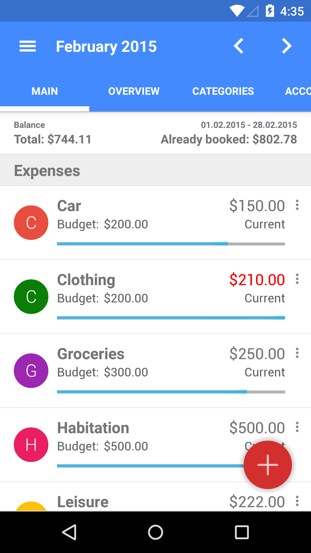 Android application Our Budget Book screenshort