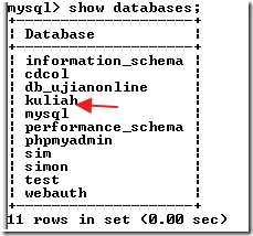 menampilkan database menampilkan database