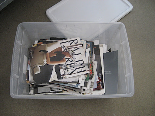 One of four plastic bins in my office full of inspiration and tear sheets.