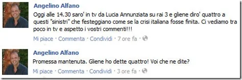 I commenti di Alfano su Facebook