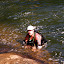 What is he doing in the water ;)  .... what you can't see is puppy Boo in front of him that he trying to coax into the water for a swim lesson.