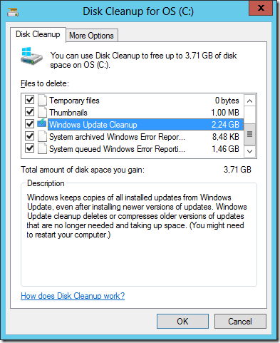 Windows Update cleanup deletes or compresses older versions of updates.