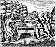 Mylius Philosophia Reformata Fig 28 A Woman Sits At A Table Which Is Covered In Coins