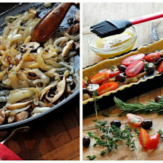 Pissaladière~ A French Tart with Caramelized Onions, Mushrooms & Tomatoes