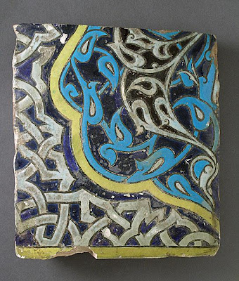 Tile | Origin: Turkey | Period: last quarter of 14th century | Collection: The Madina Collection of Islamic Art, gift of Camilla Chandler Frost (M.2002.1.113) | Type: Ceramic; Architectural element, Earthenware, glaze-painted, 12 1/8 x 10 3/4 in. (30.79 x 27.3 cm)