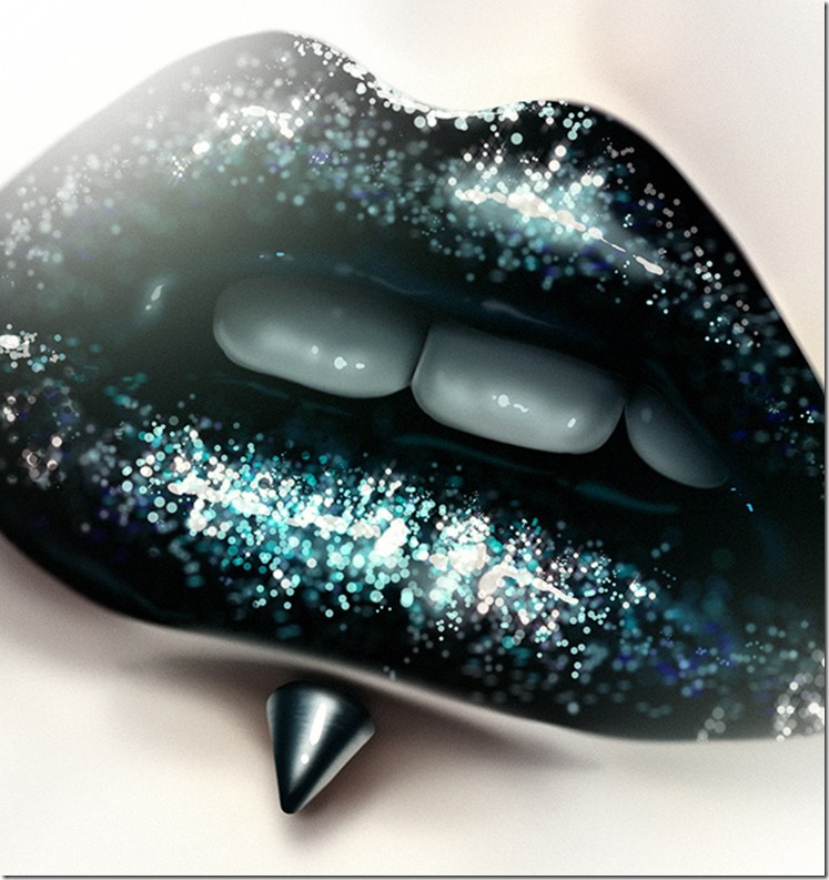 Иллюзии  (Illusions) от фотографа Ксения Лозицкая (DiscoRat),губы,поманада на губах в блёстках,звёзды,пирсинг губы,пирсинг на губах