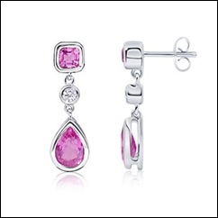 Emerald Cut, Pear Pink Sapphire and Diamond Earrings