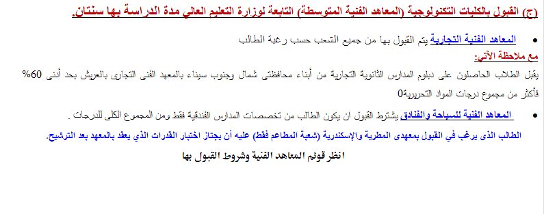 الكليات والمعاهد المتاحة للدبلومات الفنية 2013 للمدارس الثانوية التجارية ونظائرها 3 سنوات