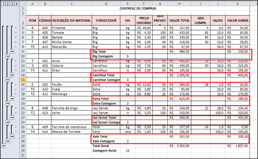 Como inserir SUBTOTAIS automáticos em uma planilha do Excel - Visual Dicas