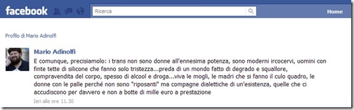 Dalla pagina Facebook di Mario Adinolfi