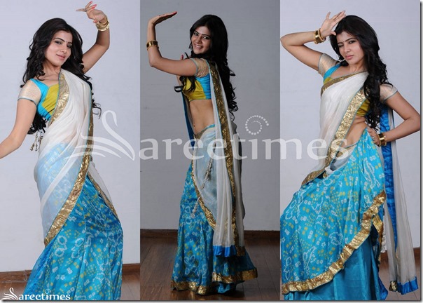 Samantha_White_Blue_Half_Saree