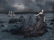 Girl On The Seasid At Night