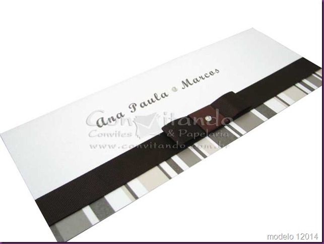 Convite Aspen com fita gorgur&atilde;o, fita gorgur&atilde;o, la&ccedil;o chanel, Convite de Casamento artesanal, convite marrom e branco