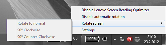 Tray menu Screen Reading Optimizer