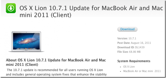 lion 10.7.1 macbook air, mac mini