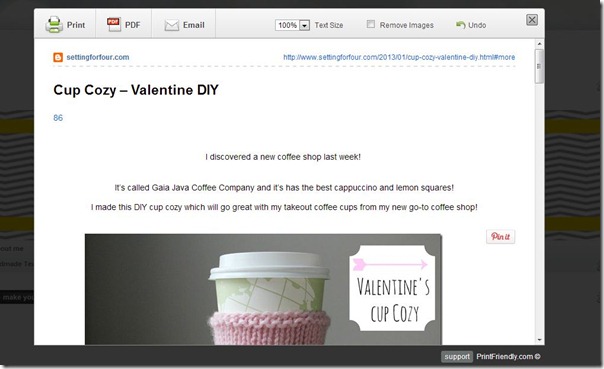 Click on Printfriendly Button, tutorial step from Setting for Four