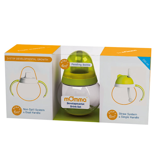 This is my son’s favorite sippy cup! Momma Developmental Drink Set, includes cups for stages 1 to 3. BPA-free. $22, mommaUS.com.