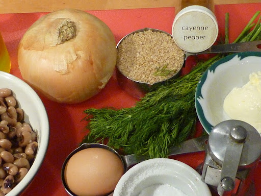 Ingredients for Black-Eyed Pea and Bulgur burgers.