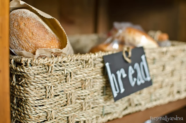 Toaster Tidy-Up | chalkboard tag on a basket for bread storage | personallyandrea.com