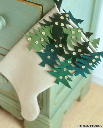 Add felt Christmas trees to a simple stocking to personalize it.