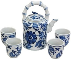 blue and white porcelain oriental tea set 