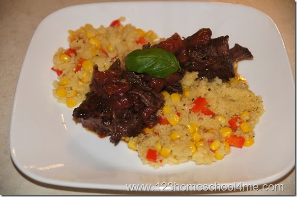 Super Tender BBQ Roast over Confetti Couscous Recipe Super Tender BBQ Roast over Confetti Couscous Recipe