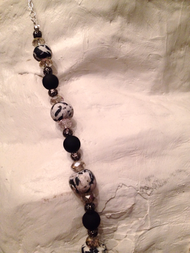 Black and white handmade bead necklace by Felicianation Creations 