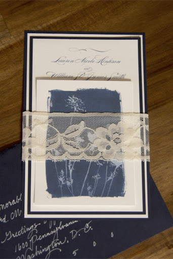 The invites were bound with lace trim. The invites were bound with lace trim.