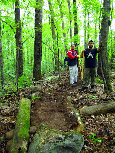 Students from Russian, Oskar and Sergei helping with trail building earlier this month