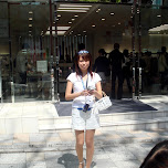 Japanese promo girl infront of Softbank in Harajuku in Harajuku, Japan 