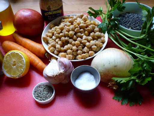 All the ingredients for the Summer Lentil and Chickpea Stew