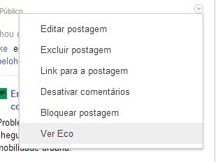 Menu Opções Ver Google+ Ecol