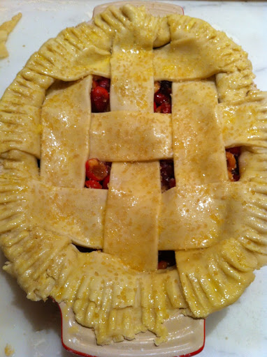Brushed with egg was and sprinkled with turbinado sugar.