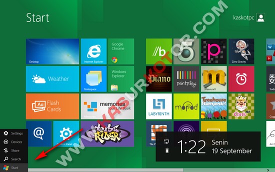 Tombol Start di Windows 8