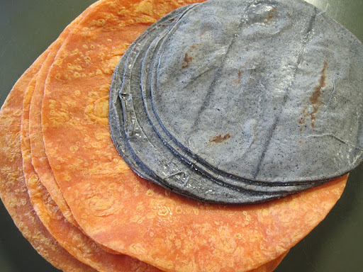 Habanero-lime tortillas and blue corn tortillas.