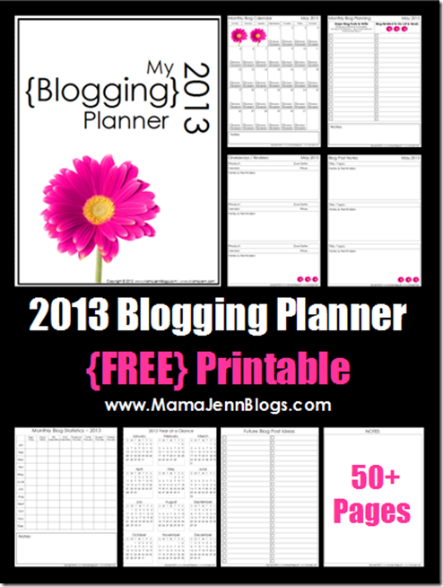 2013 Blogging Planner {FREE Printable} from @MamaJennBlogs