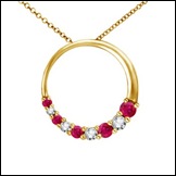 Round Ruby and Diamond Circle Journey Pendant in 14K Yellow Gold