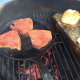 Blackening some tuna with the striped bass