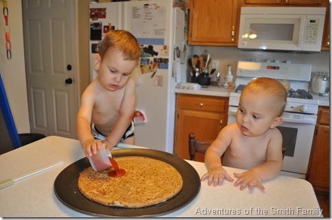 Pizza night, kids in the kitchen, pizza