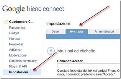 google friend connect impostazioni avanzate